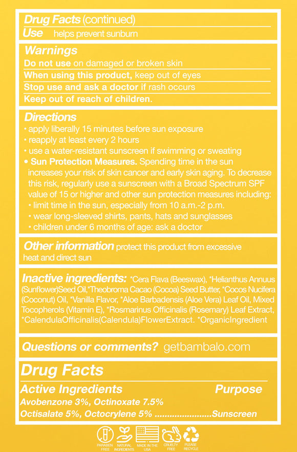 Bambalo 4-Pack SPF 15 Lip Balms - USA Made